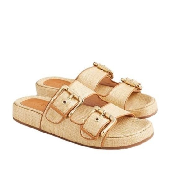 J. Crew Shoes - J. Crew Two Strap Raffia Woven Buckle Sandals Size 7 NWT